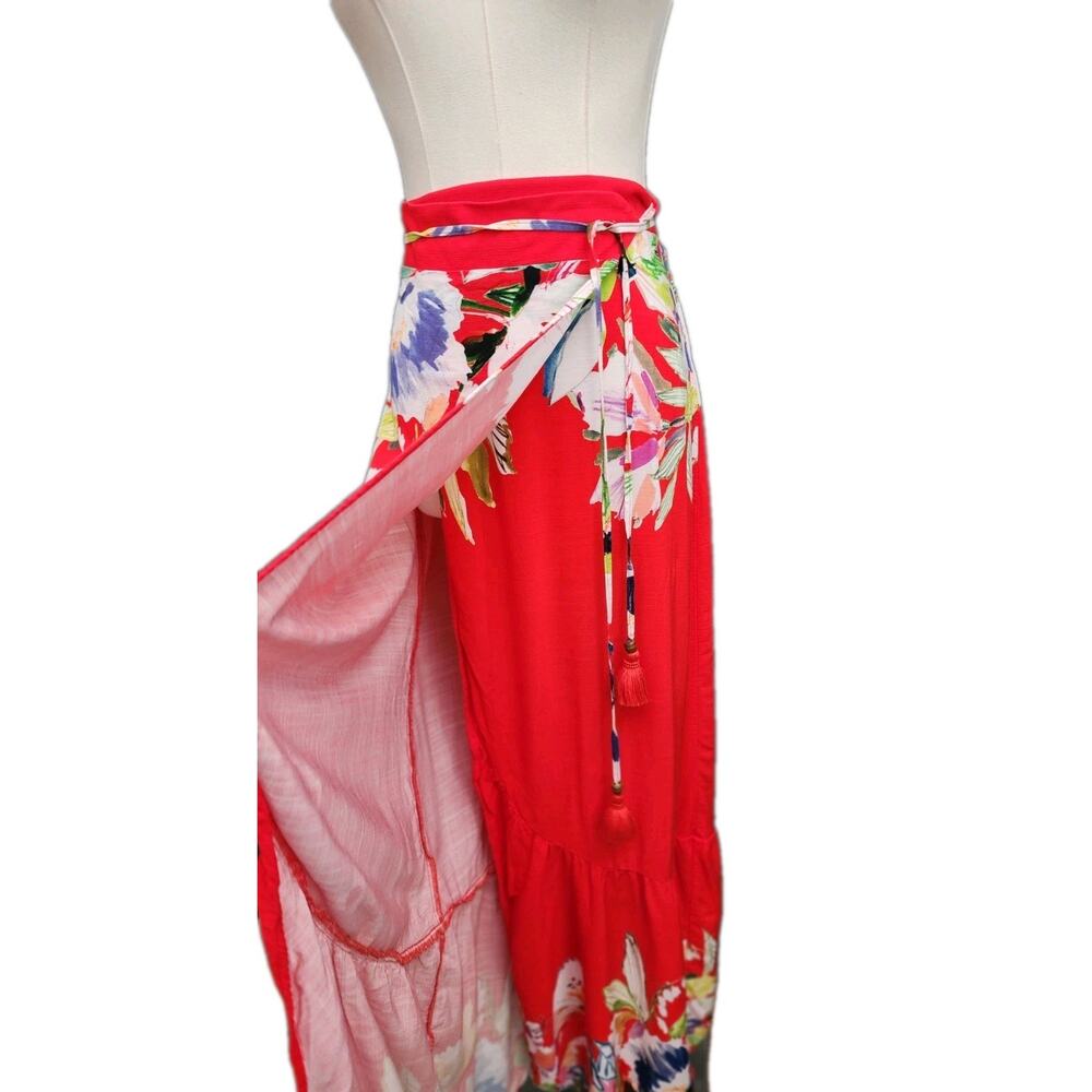 Anthropologie Maaji Maxi Wrap Skirt Ruffle Women Red Tropical Floral Medium - Picture 8 of 9